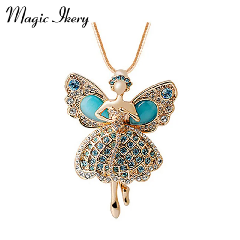 Женские длинные ожерелья бабочки Magic Ikery цвета розового золота с кристаллами
