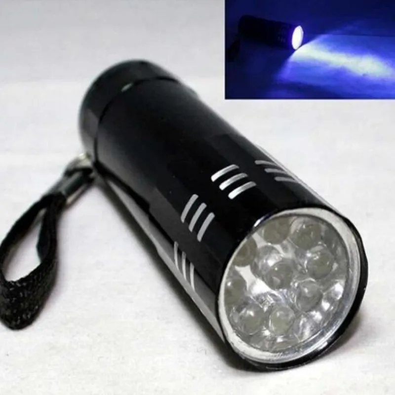 Светодиодный УФ-фонарик алюминиевый фиолетовый с 9 светодиодами батарея aaa для