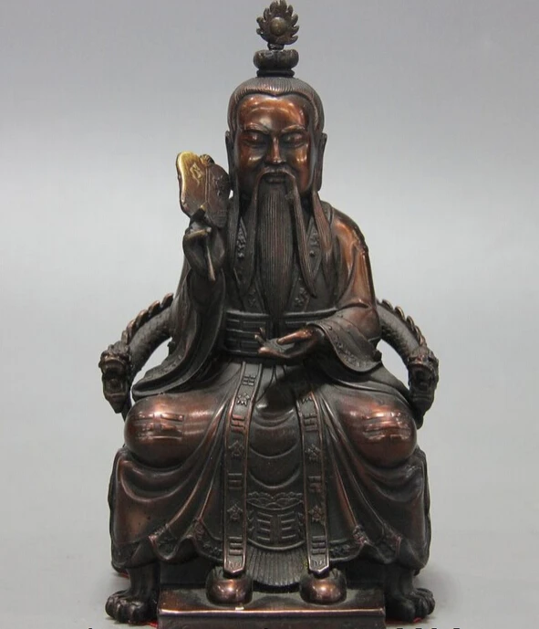 

fast shipping USPS to USA S3305 Chinese Taoism Bronze Copper Carved Dragon Immortal God Tai Chi Statue Sculpture