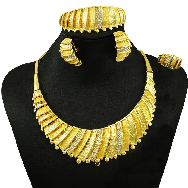

Sexemara gold color Shell jewelry african jewelry set for women Dubai gold jewelry set Necklace Earrings Ring Bracelet jewelry