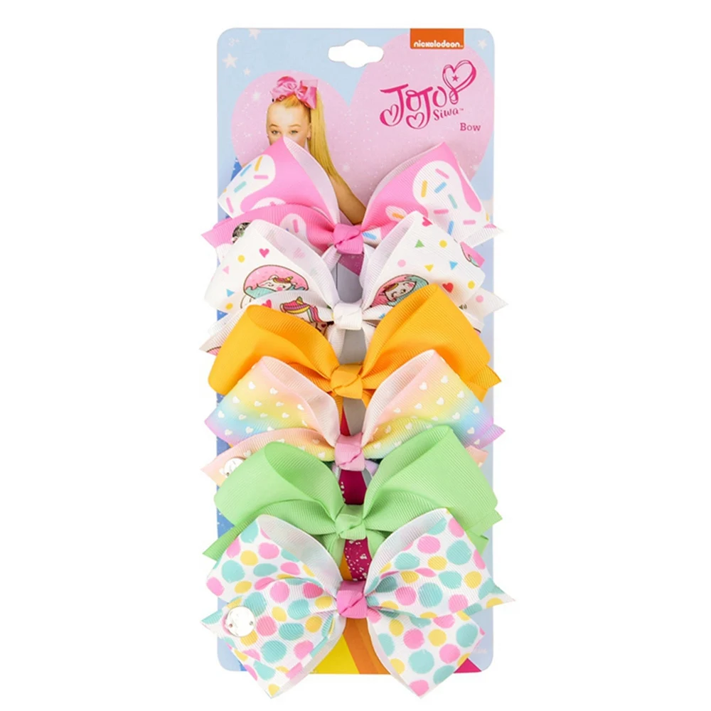 12 1 комплект 6 шт. " JoJo клип твердый принт Единорог Радужная шкала банты с зажимами для девочек аксессуары для волос шпильки заколка 892-J - Цвет: 12