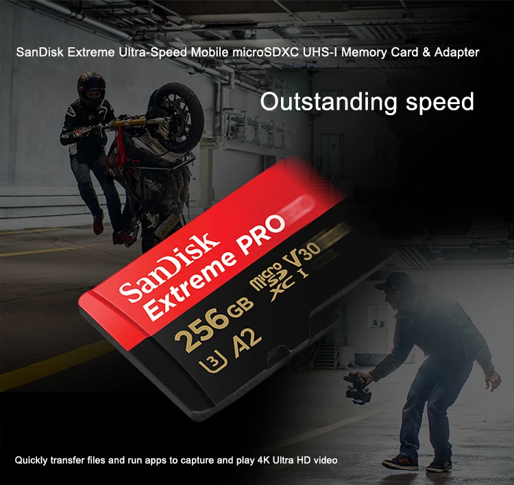 Двойной Флеш-накопитель SanDisk A2 64 Гб 128 ГБ 256 Гб карта памяти MicroSD C10 V30 U3 4K Extreme Сверхбыстрая скорость чтения 170 МБ/с. скорость записи 90 МБ/с
