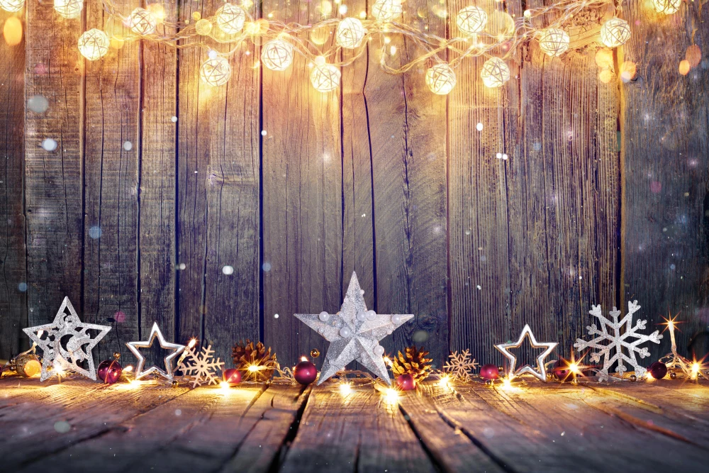 HUAYI photography backdrops ChristmasStars lights on wood Christmasphoto backdrop background party decorations Xt-7216 | Электроника