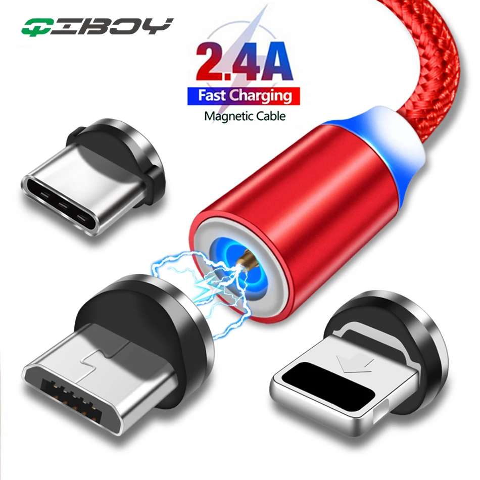 

Round Magnetic Cable LED 2.4A Fast Charging Micro USB Type C Cable For iPhone 6s Samsung A50 Xiaomi Charger Phone Data USB Wire