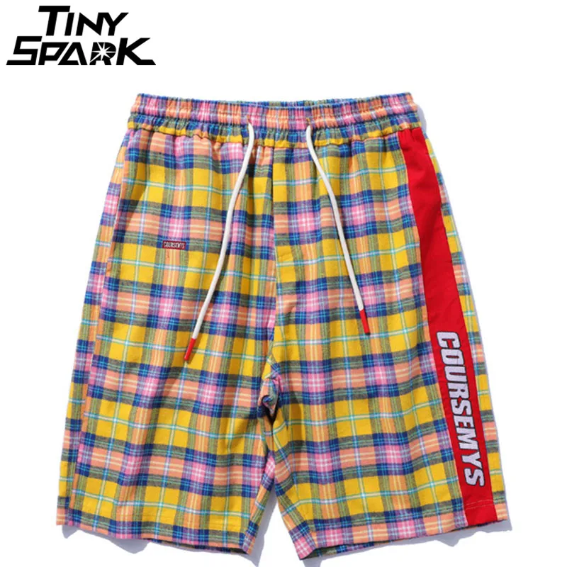 Хип-хоп мешковатые короткие красочный плед лоскутное мужские Повседневное