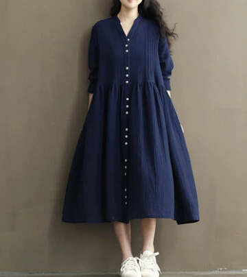 Женское платье из хлопка и льна белое свободное с длинным рукавом летучая мышь