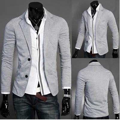 Мужской Блейзер однотонный вязанный блейзер с длинным рукавом и двумя