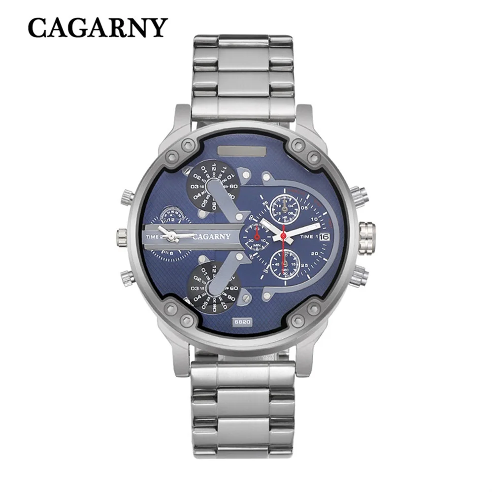 Silver Blue Relogio Masculino 6820, Cagarny, Топ бренд, роскошные часы для мужчин, спортивные кварцевые часы, водонепроницаемые, золотые, Стальные наручные часы, военные - Цвет: Silver Blue