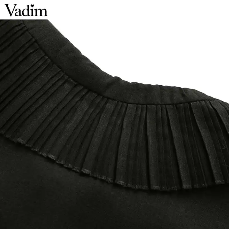 Vadim women sweet ruffles black white blouse long sleeve ruffled collar solid shirts female casual chic tops blusas LA742 |