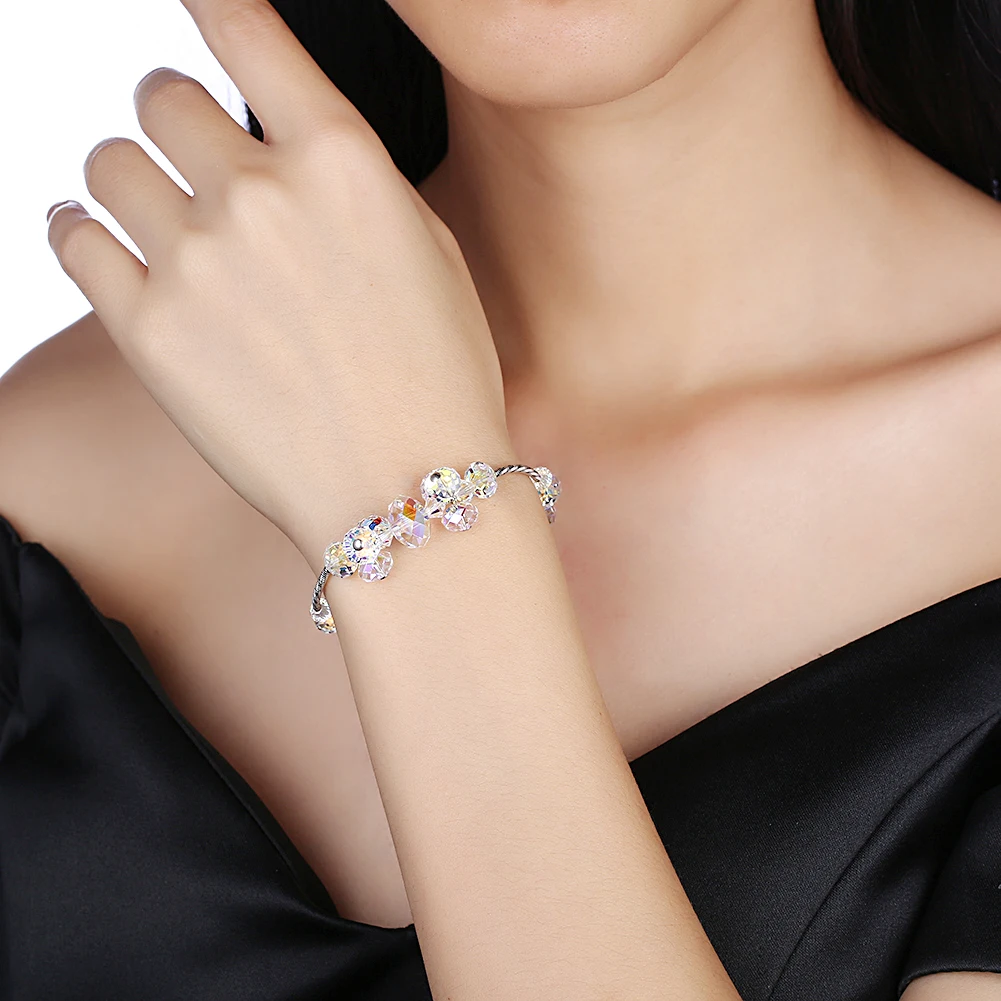 LEKANI 925 пробы серебряный браслет LEKANI с кристаллами Swarovski браслеты с прозрачными кристаллами Роскошные ювелирные изделия для женщин
