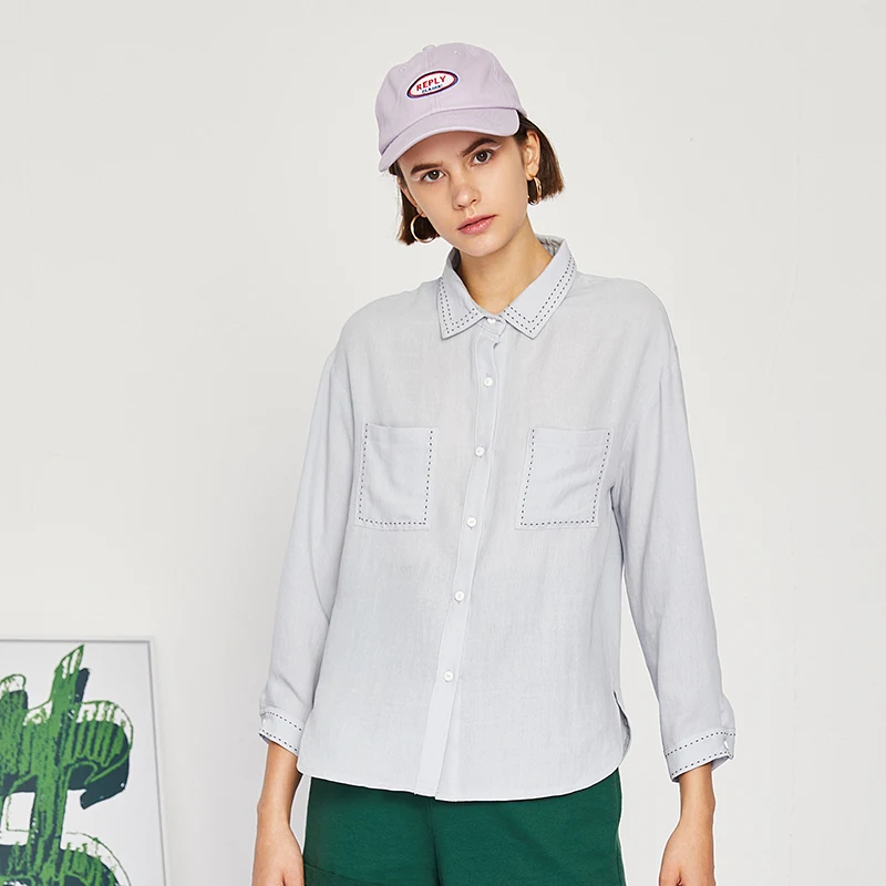 

Toyouth женская летняя блузка повседневная полосатая рубашка с воротником поло однотонная Свободная рубашка Женская мода Блузки с разрезом