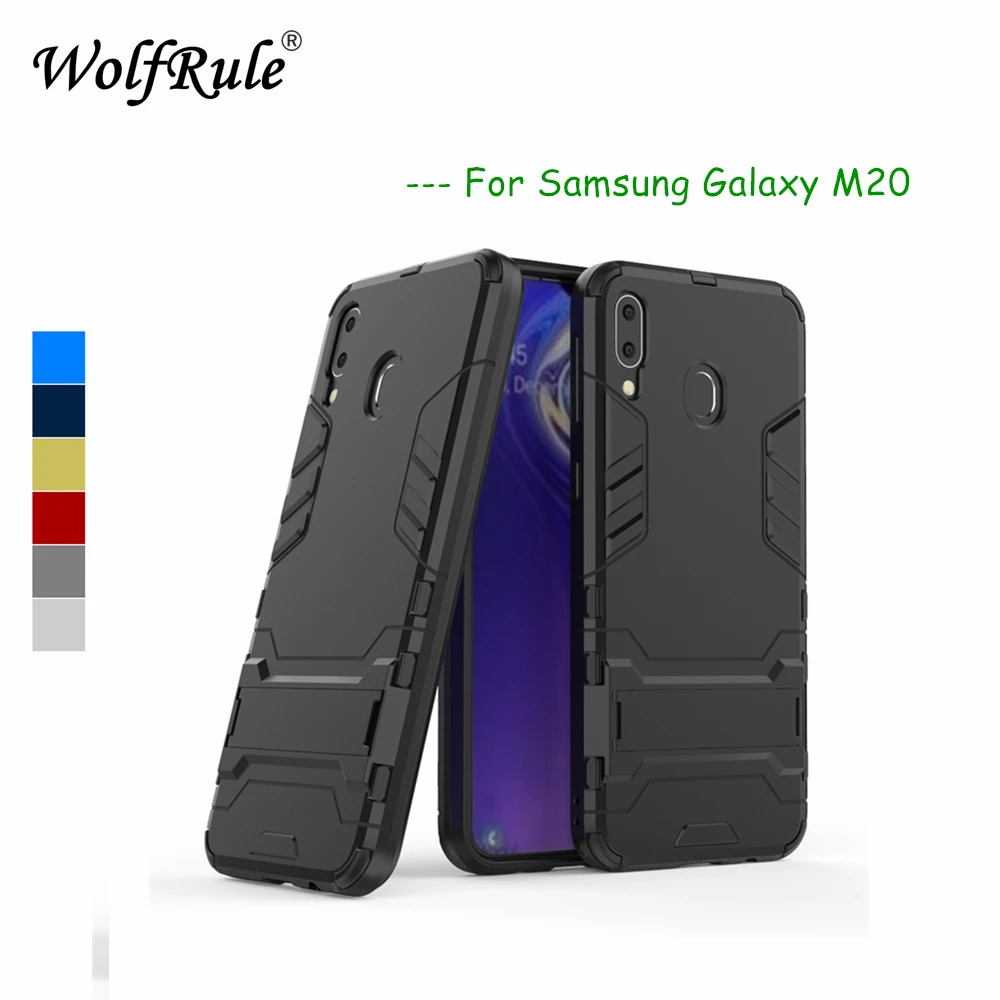 Чехол для Samsung Galaxy M20 мягкий резиновый + пластиковый чехол с подставкой телефона