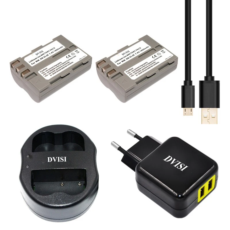 

2pcs EN-EL3E EN EL3E ENEL3E Rechargeable Battery +USB Dual Charger for Nikon ENEL3E EN EL3E D30 D50 D70 D90 D70S D300 + Adapter