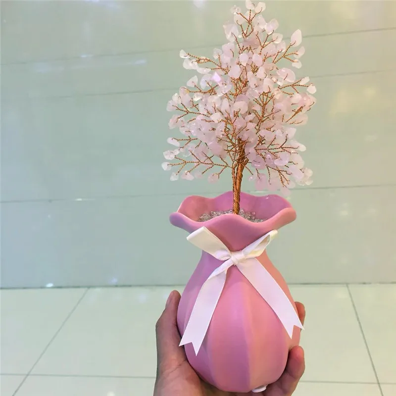 Дом decoraton натуральный розовый кварц драгоценный камень кристалл счастливое