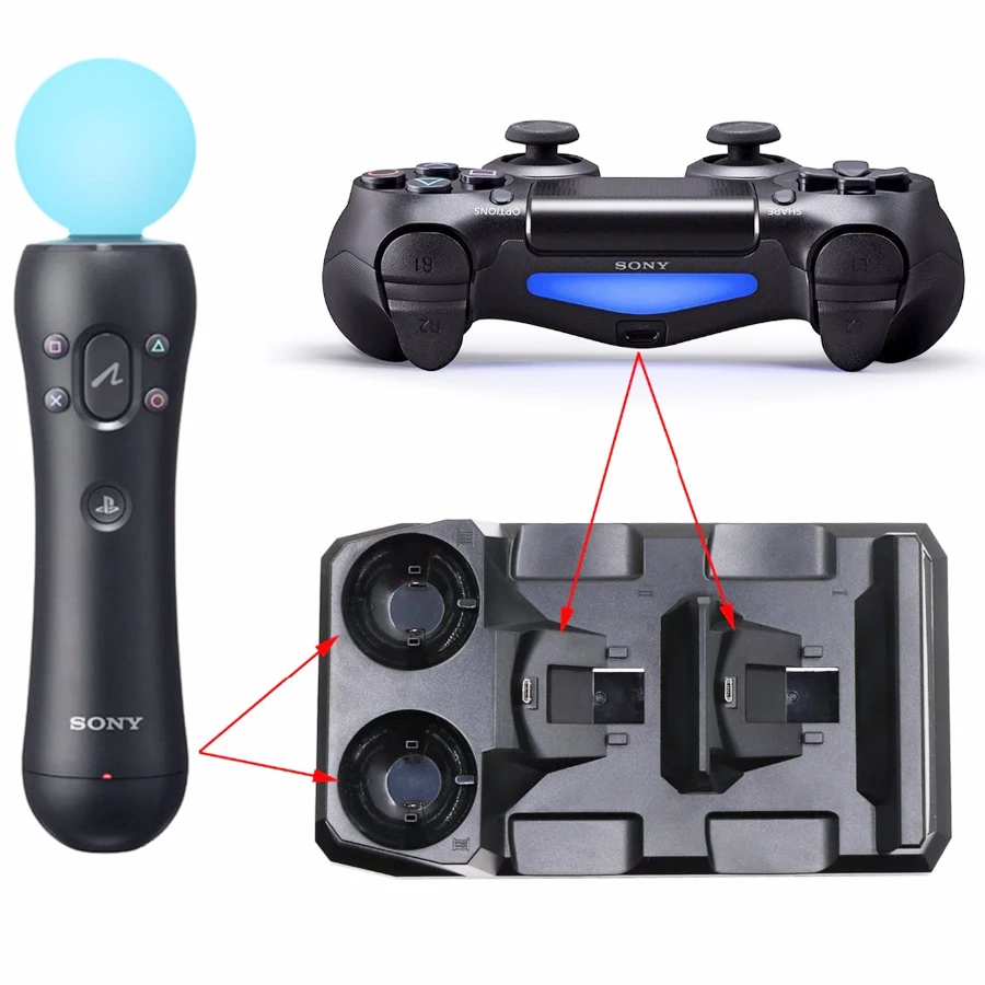 4 в 1 PS4 Slim Pro SONY Playstation PS VR Move контроллеры движения зарядное устройство док-станция