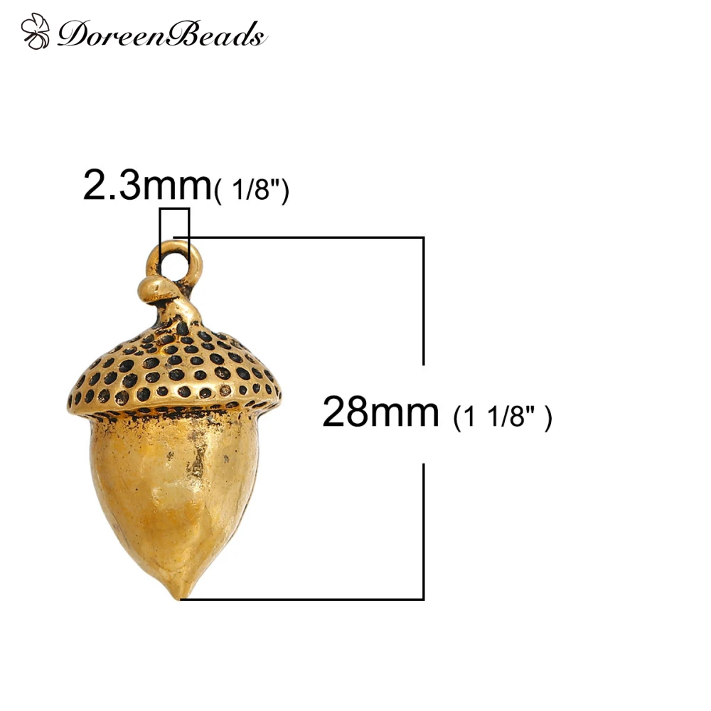 DoreenBeads цинковый сплав 3D амулеты желудь античное серебро золото 28 мм(1 1/") x 16 мм(5/8"), 2 шт