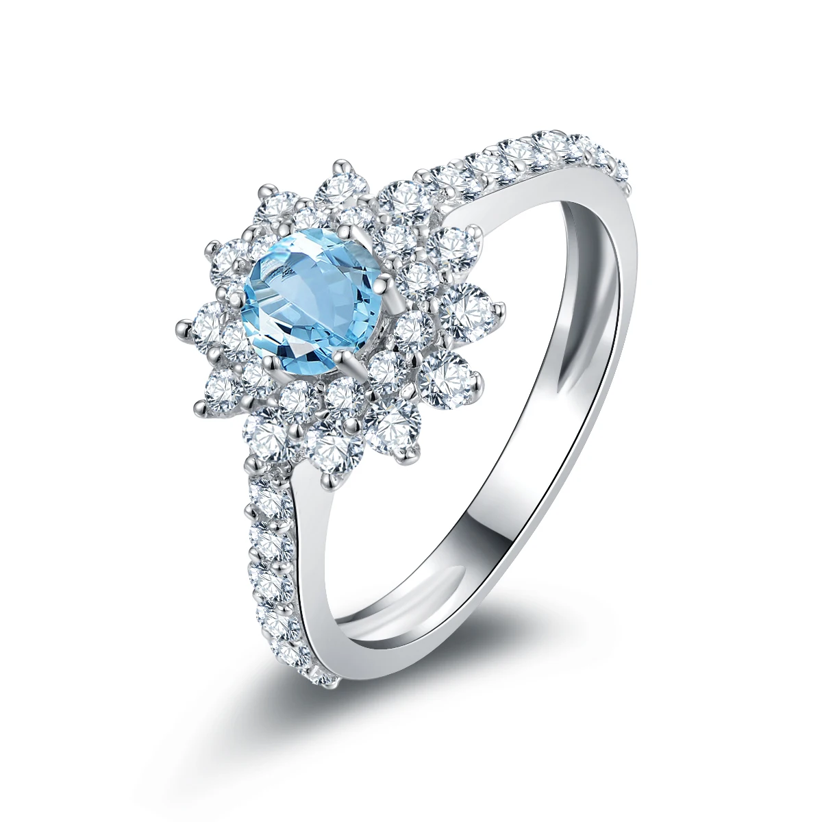 

QYI Colored stones 925 sterling silver Natural Topaz Classic four-claw Blue Stone Ring For Women Fashion Fine Jewelry Gift