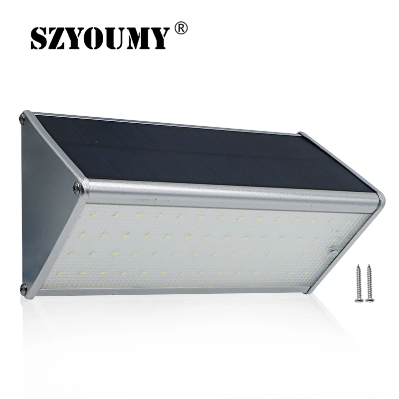 

SZYOUMY водонепроницаемый алюминиевый светодиодный солнечный свет 56leds настенный светильник с PIR датчиком движения 4 режима с радаром предупре...
