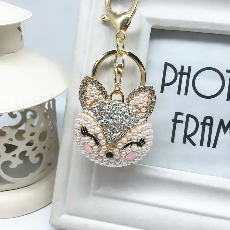 BLITHEYCar Keychain Fox Ball with Artificial Inlay Pearl Rhinestone Key Chain gifts Women Handbag Ring Delicate | Украшения и