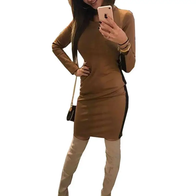 Осенняя женская обувь с длинными рукавами в стиле пэчворк Side Striped посылка Bodycon