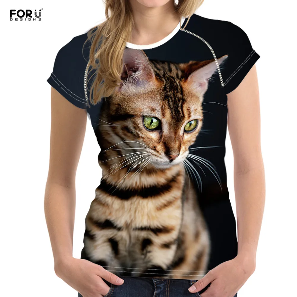 FORUDESIGNS/милые женские 3D футболки с бенгальским котом летние короткими рукавами и