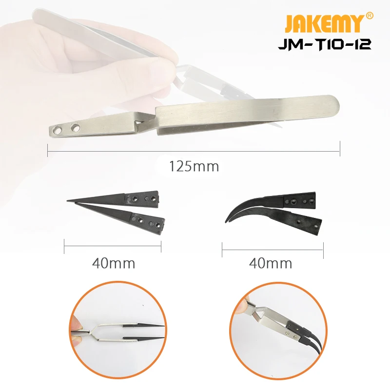 Jakemy JM T10 12 прецизионные антистатические ESD пинцеты из нержавеющей стали с