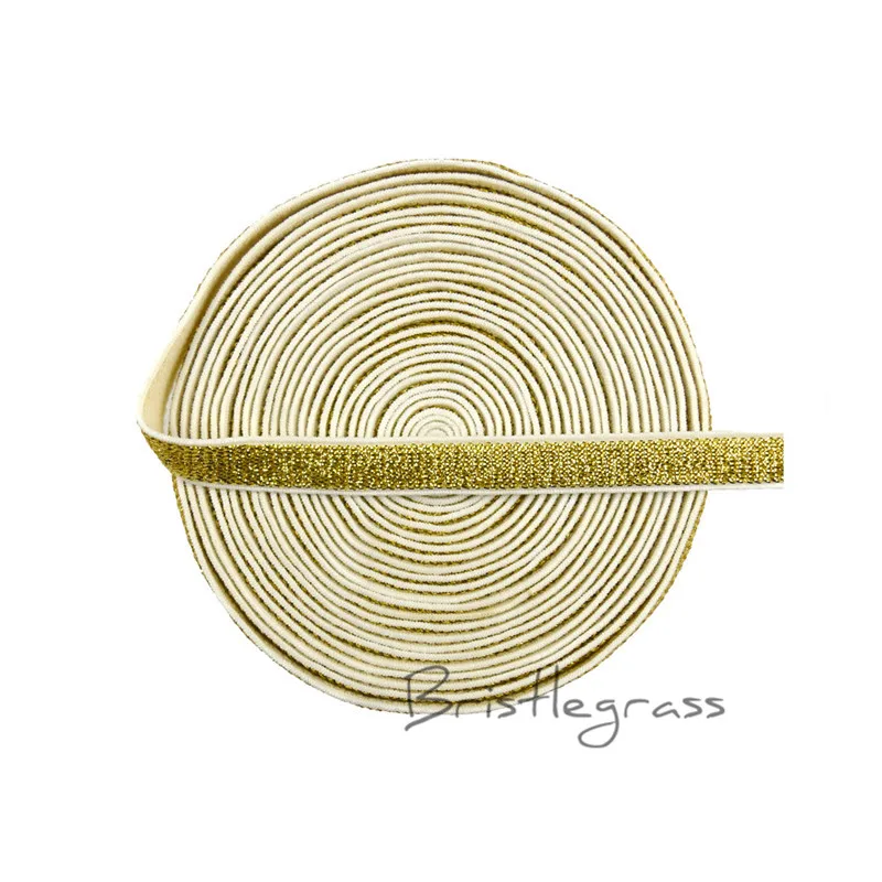 BRISTLEGRASS 10 Yard 3/8&quot 10mm Metallic Glitter Non-foldover Elastic Spandex Band Headband Shoulder Bra Strap Lingerie Lace Trim |