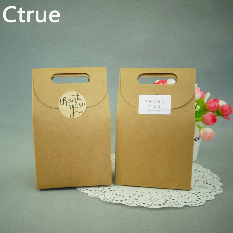 

Ctrue 10Pcs/lot Kraft Paper Candy Box with thank you tag Sticker Wedding Gifts for Guests Wedding favor Bag wedding souvenirs