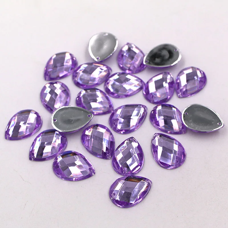 Light purple 50 шт. 8X13/10X14/13X18/18X25 мм Каплевидная форма Высокое качество Акриловые пришивные стразы с отверстиями diy/аксессуары для одежды - Цвет: Light purple