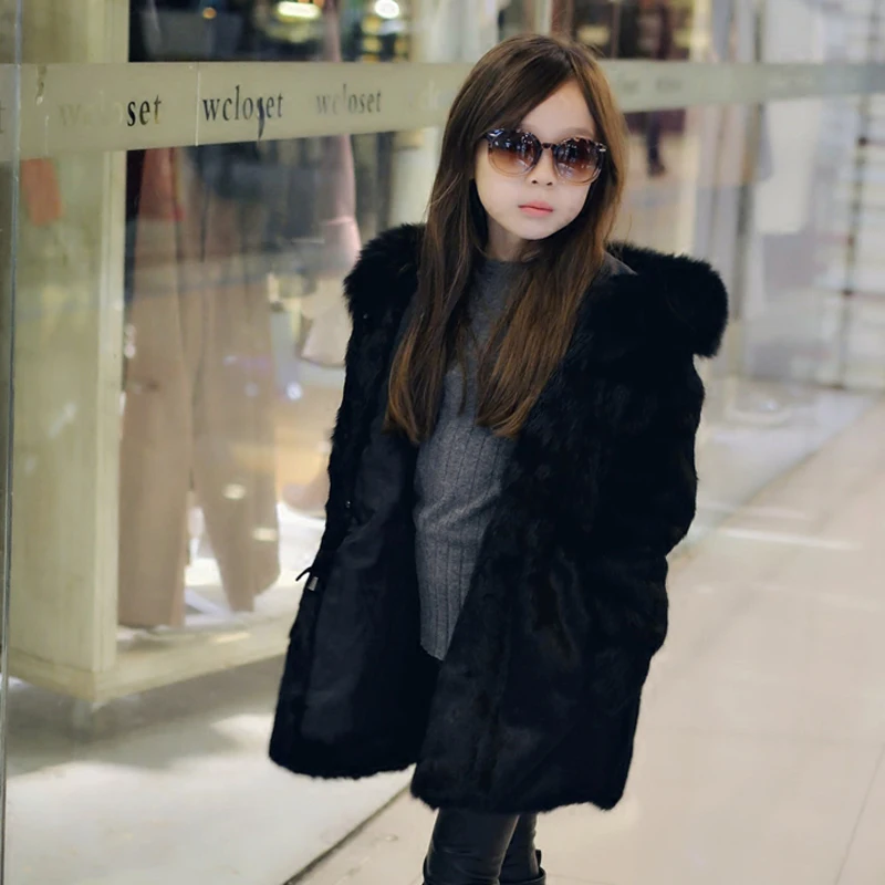 2021 Детская куртка натуральный кроличий мех щит зимнее пальто для девочек плотная