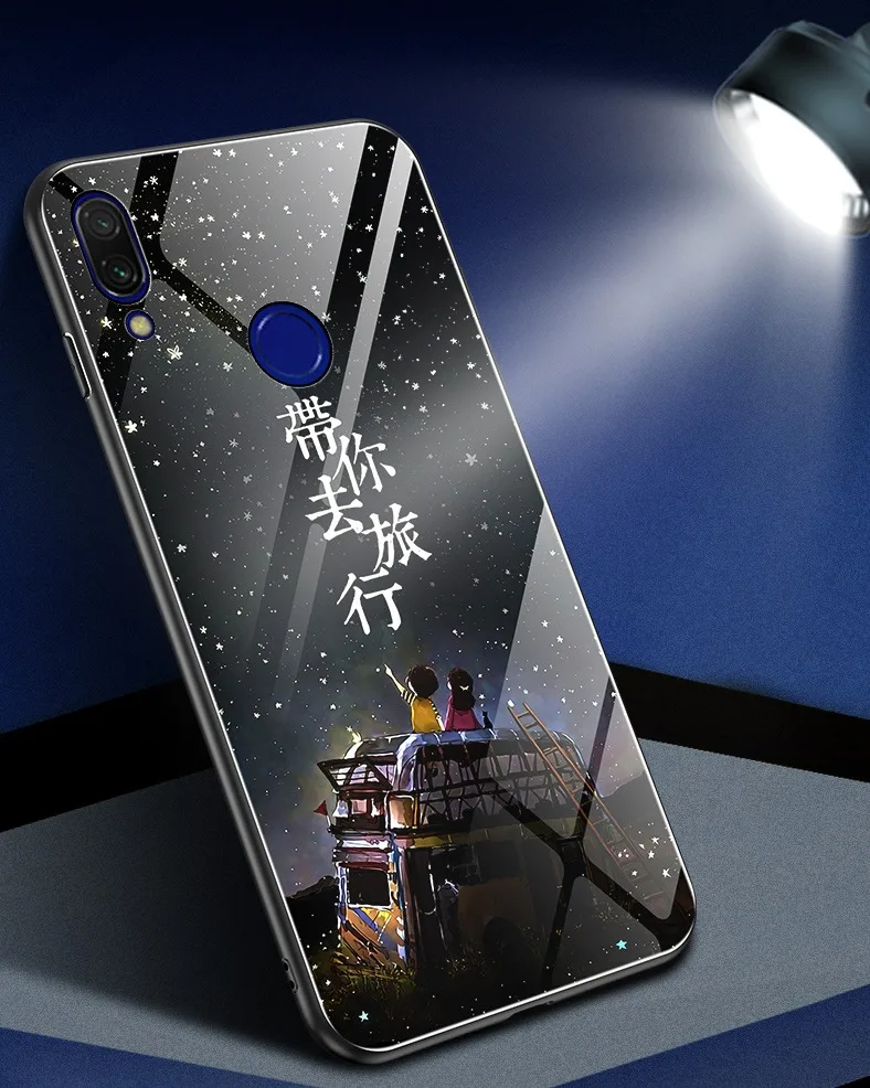 Чехол для Xiaomi Redmi Note 7 8 Pro, чехол из закаленного стекла, светящийся противоударный роскошный стеклянный чехол для Xiaomi Redmi Note 8 7, чехол
