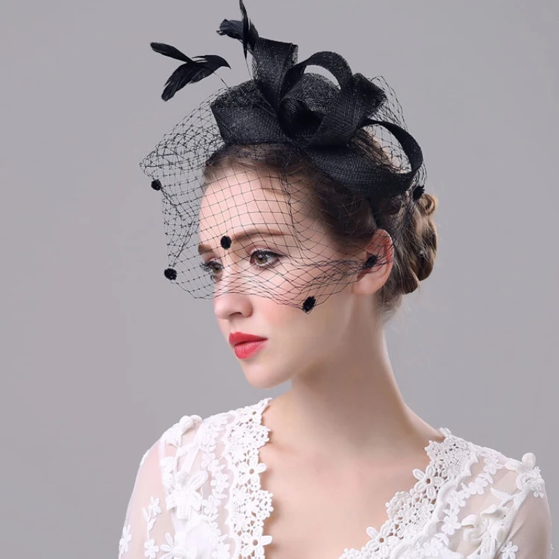 Головной убор HT1776 женский с перьями элегантная фетровая шляпа большим оголовьем