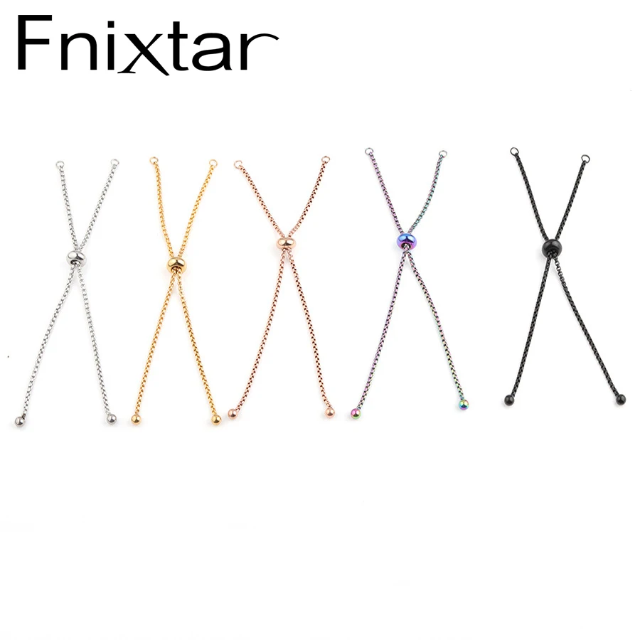 Fnixtar, нержавеющая сталь, коробка, цепь слайдер/слайдер, РАСШИРИТЕЛЬ ЦЕПИ для DIY, браслет, изготовление, регулируемый, 11,5 см, 50 шт./лот