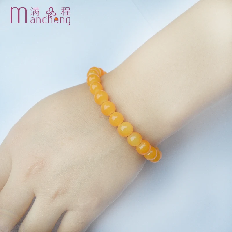 

Free shipping Hot Hyperbole 8MM Orange glass beads bracelets bangles women flexible strand beaded Orange bracelet jewelry girls