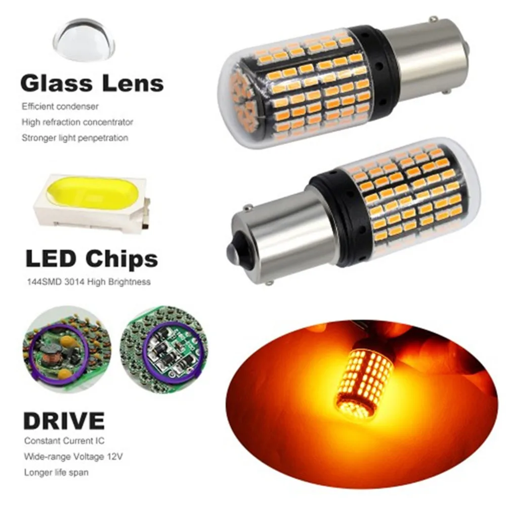 4 шт. T20 7440 W21W светодиодные лампы 3014 144smd LED CanBus No Error 1156 BA15S P21W BAU15S PY21W для указателя