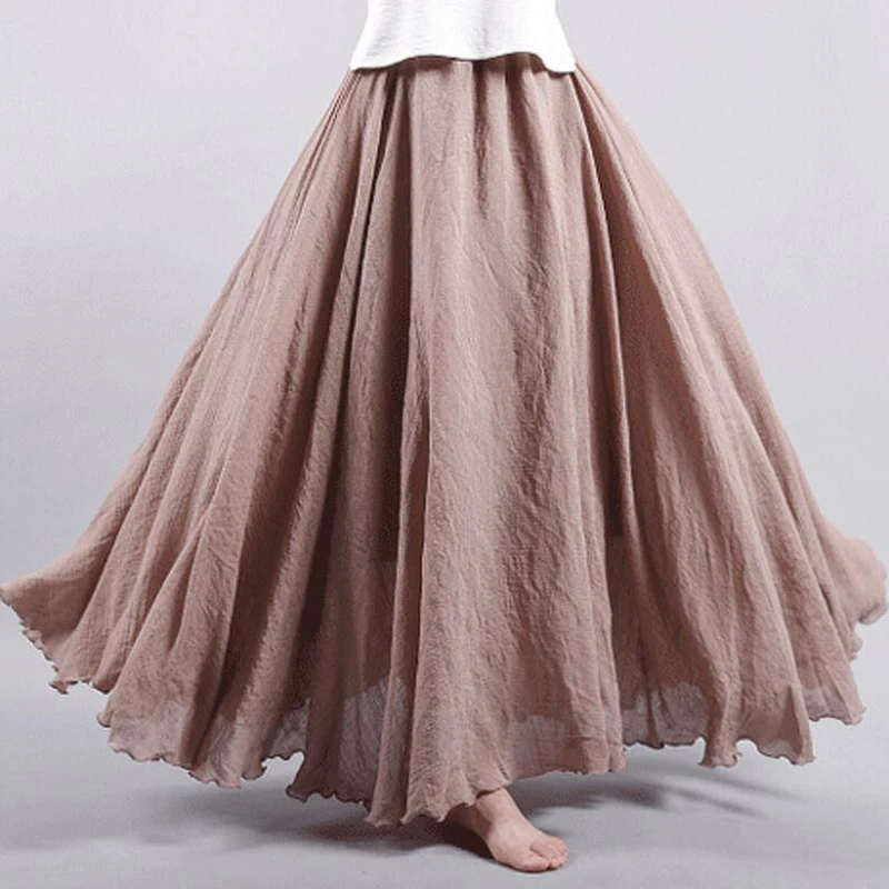 Юбка Женская длинная Плиссированная с оборками элегантная хлопково-Льняная