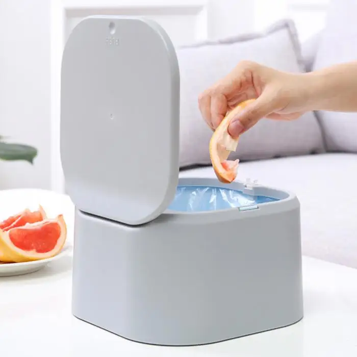 Desktop Mini Trash Can Press-on Waste Garbage Basket for Office Table@LS