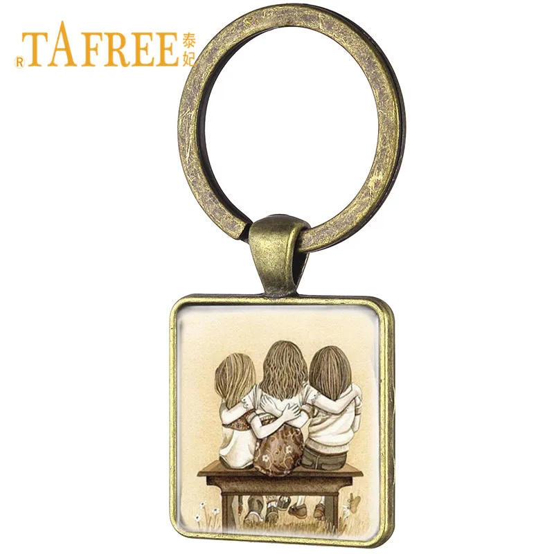 Брелок TAFREE Sister ST84 винтажная квадратная подвеска для ключей с рисунком девушек |