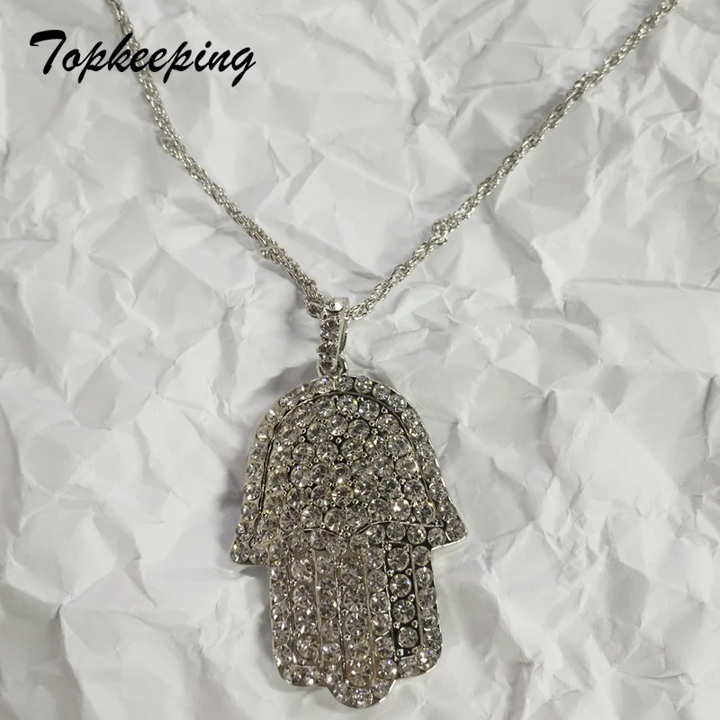 Модные мужские украшения Роскошные микро проложить Bling кубического циркония защитный амулет рука Фатимы кулон Iced Out крутые модные мальчики Хип Хоп ожерелье