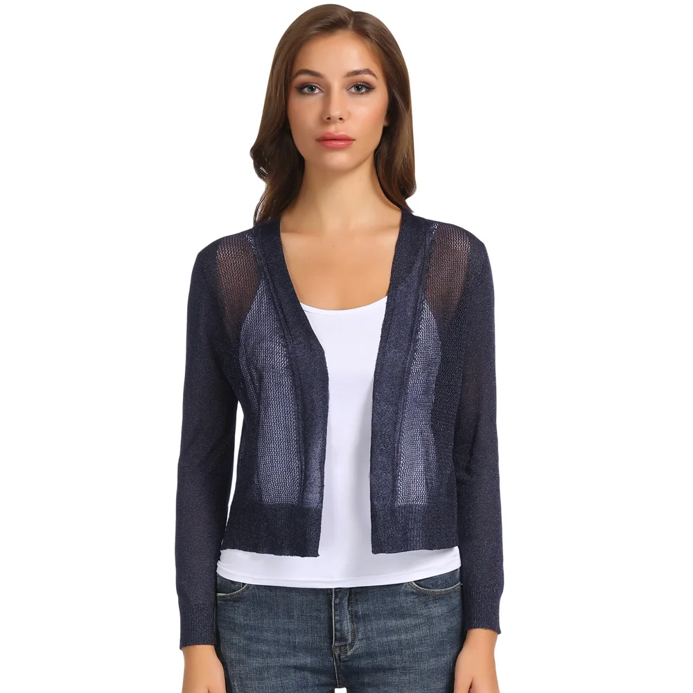 Формальный Кардиган укороченный Женский длинный рукав открытый передний