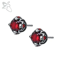 zs red cubic zirconia stud earrings for men women punk stainless steel jewelry hip hop ear piercing jewellry accessories 2018
