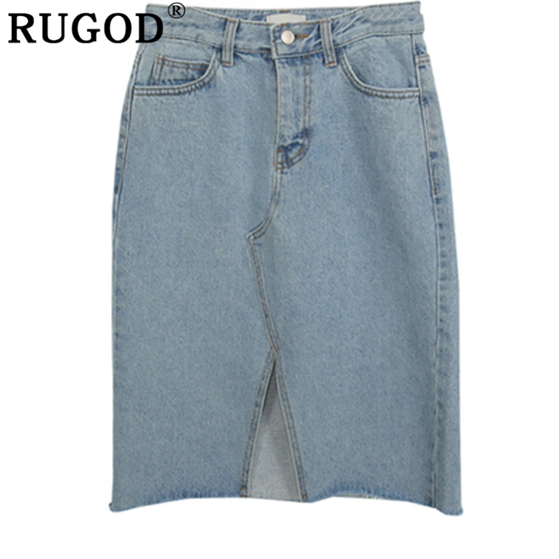 Женская джинсовая юбка RUGOD Асимметричная Повседневная Джинсовая Юбка До Колена