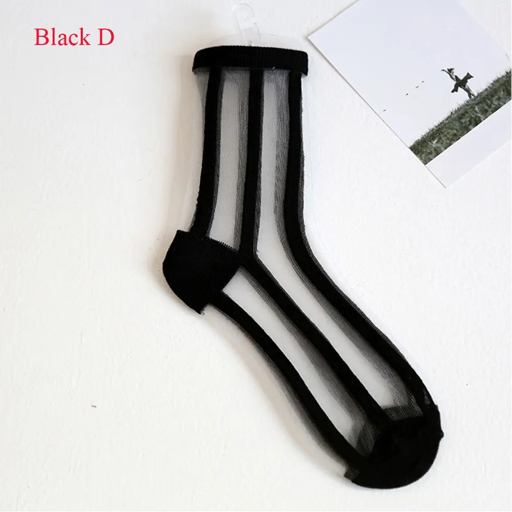 D-black 1 пара, новые модные кружевные сетчатые ажурные носки, нейлоновые прозрачные эластичные тонкие женские носки из сетчатой пряжи - Цвет: D-black