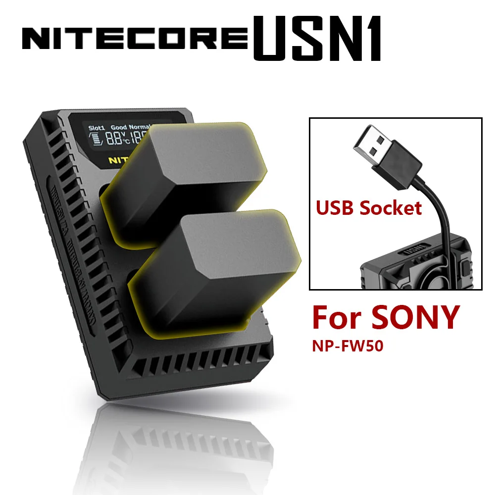 Nitecore USN1 Nitecore USN1 цифровой двойной слот Путешествия Камера зарядное устройство для sony NP-FW50 батареи a5000 a5100 a6000 a6300 a6500 a7 II a7R a7R2 - Цвет: Nitecore USN1