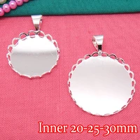 10pcs wholesale inner 20 25 30mm silver plated pendant blank jewelry bezel setting tray for cameo cabochons