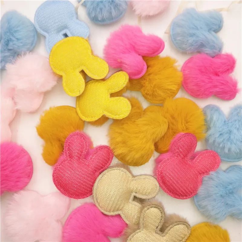 50pcs Plush Patches Rabbit Hair Embellishment Rabbit Head Appliques for Clothing Craft Sewing Supplies DIY Hair Clips Ornament
