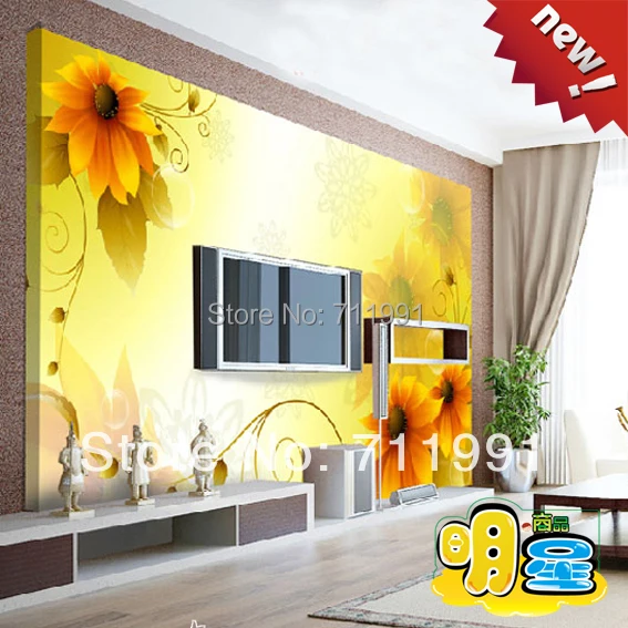 

Free shipping custom wallpaper mural large European minimalist living room bedroom TV fashion golden sunflowers flowers