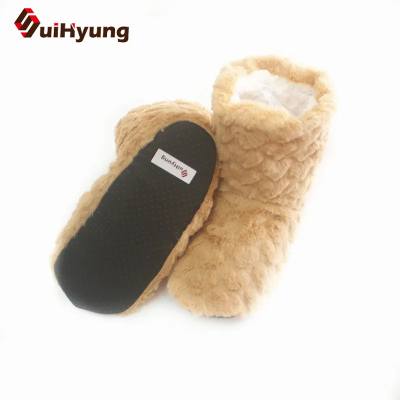 Suihyung Autumn Winter Women Indoor Floor Shoes Short Boots Flock Solid Color Female Bedroom Flat Boots Winter Warm Plush Shoes