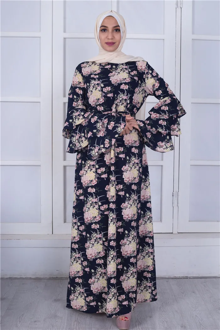 Г. Мусульманское платье с цветочным принтом abaya с расклешенными рукавами марокканский кафтан пакиста Турецкий Арабский Дубай одеяние мусульмане Eid мусульманские платья