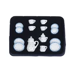 15 шт., миниатюрные фарфоровые чашки для кофе, чая в кукольный домик 112, с синими цветами, керамические аксессуары посуда для кукол